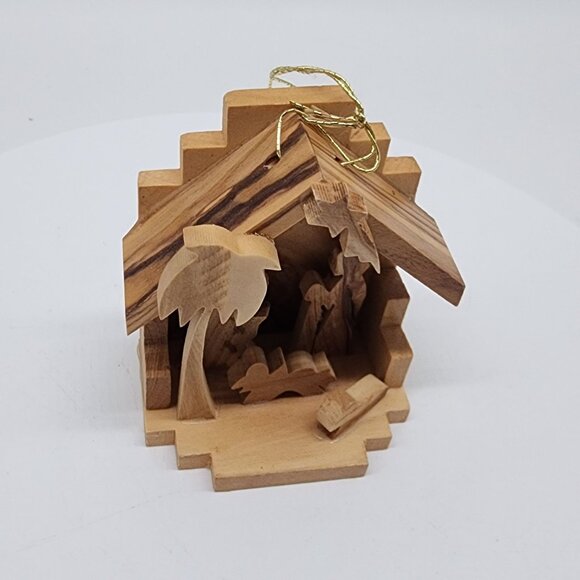 Handcrafted Bethlehem Nativity Scene Wooden Ornament Oak - Picture 2 of 7